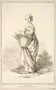 Contadina, from Recueil de diverses fig.res étrangeres Inventées par F. Boucher P.tre du Roy et Gravées par F. Ravenet (Collection of Various Foreign Figures, Devised by F. Boucher, Painter of the King and Engraved [etched] by F. Ravenet), plate 11