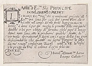 Copy of Dedication to Lorenzo de'Medici, from "Les Caprices" Series A, The Florence Set by Anonymous|Jacques Callot|Lorenzo de' Medici