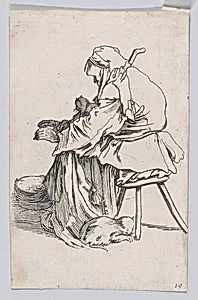Copy of La Vieille aux Chats (The Old Woman with Cats), from "Les Gueux suite appelée aussi Les Mendiants, Les Baroni, ou Les Barons" (The Beggars, also called the Barons) by Jacques Callot|Anonymous