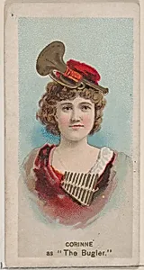 Corinne as "The Bugler," from the series Fancy Dress Ball Costumes (N73) for Duke brand cigarettes by W. Duke, Sons & Co.|Knapp & Company