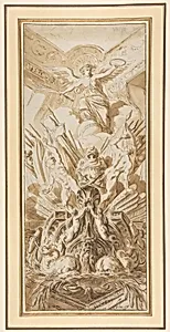 Corner of the Ambassador's Staircase at Versailles (recto); Sketches of Figures and Dolphins (verso) by Pierre Lélu