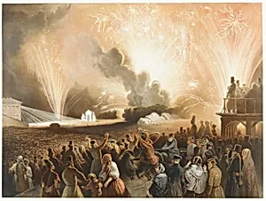 Coronation of Alexander II, Moscow, September 17, 1856: Fireworks Display before the Cadets' Building by Achille-Isidore Gilbert|Henri-Pierre-Léon-Pharamond Blanchard|Bagantz|Empress Marie Alexandowna|Alexander II
