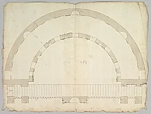 Cortile del Belvedere, Upper Courtyard, stair, plan (recto) blank (verso) by Anonymous, French, 16th century