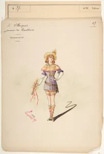 Costume Design for "4 Villageois jouant au hautbois" [a]; Descriptive Sheet of Costume Accessories [b]