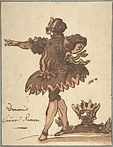 Costume Design for a Demon (Señor Remon), for a performance held during the celebration of the wedding of Marie-Louise de Bourbon with Archduke Léopold de Habsbourg-Lorraine, hosted by the Marquis of Ossuna in Madrid in 1764 by Pierre Jean Boquet|Charles de La Traverse