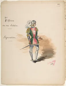 Costume Design for "Officiers du duc Frédéric" [a]; Descriptive Sheet of Costume Accessories [b]