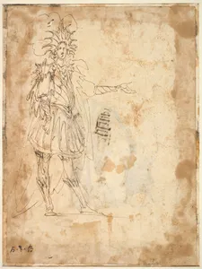 Costume Design with a Large Headdress and Long Cape