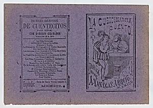 Cover for 'La Cubicubianita Cuento', a figure wearing a feathered hat leaning on a windowsill and talking to another woman by Antonio Vanegas Arroyo|José Guadalupe Posada