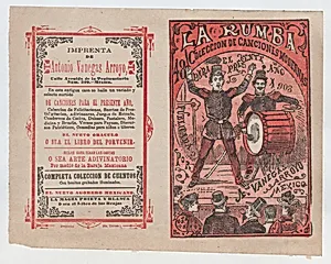 Cover for 'La Rumba: Coleccion de Canciones Modernas para el Presente Año 1903', a conductor and a drummer performing on stage for an audience by Antonio Vanegas Arroyo|José Guadalupe Posada