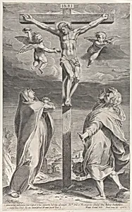Crucifixion with the Virgin Mary and Saint John the Evangelist, angels overhead by Gijsbert Van Veen|Federico Barocci|Matteo Florimi