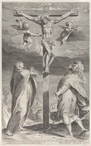 Crucifixion with the Virgin Mary and Saint John the Evangelist, angels overhead