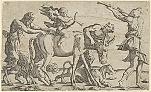 Cupid being led blindfolded on a donkey by Francesco Primaticcio|Léon Davent