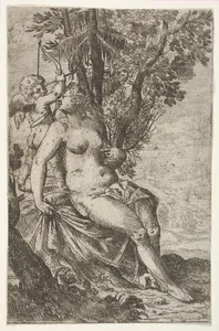 Cupid prepares to shoot an arrow as Venus looks over her right shoulder, from "Sport of Love" (Scherzi d'amore)