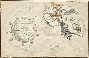 Cupid Shooting Arrows at the World Globe