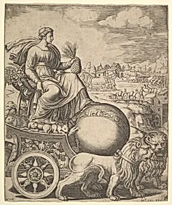 Cybele in her chariot drawn by two lions