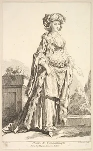 Dame de Constantinople, from Recueil de diverses fig.res étrangeres Inventées par F. Boucher P.tre du Roy et Gravées par F. Ravenet (Collection of Various Foreign Figures, Devised by F. Boucher, Painter of the King and Engraved [etched] by F. Ravenet), plate 5
