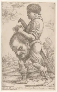 David carrying the head of Goliath, which he holds by the hair