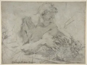 David With the Head of Goliath (recto); Study of Lower Leg and Right Foot (verso)