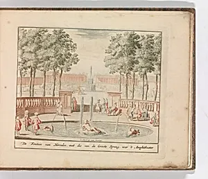 'De Fontein van Hercules, met die van de Groote Sprong, voor 't Amphitheater', in: Tooneel Der Voornaamste Nederlands Huizen, En Lust Hoven, Naar T Leven Afgebeeld by Carel Allard|Lorenz Scherm