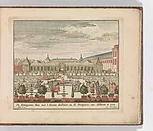 ' ’De Koninginne Tuin met 't Groene Kabinet , en de Oranjerie, van Achteren gezien", in: Tooneel Der Voornaamste Nederlands Huizen, En Lust Hoven, Naar T Leven Afgebeeld by Carel Allard|Lorenz Scherm