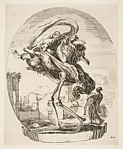 Death carrying off a woman, from 'The five deaths' (Les cinq Morts) by Stefano della Bella