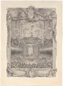 Decoration de la salle de spectacle construite a Versailles pour la representation de la Princesse de Navarre