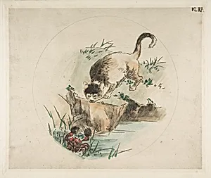 Decoration for a Plate: A Cat Hunting a Crab by Félix Bracquemond