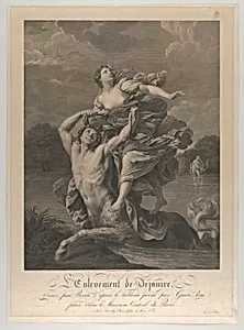 Dejanira being abducted by the centaur Nessos, a man with bow and arrow at right, after Reni by Guido Reni|Charles Clément Bervic|Ramboz|Charles Clément Bervic
