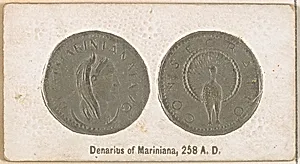 Denarius of Mariniana, 258 A.D., from the Ancient Coins series (N180) issued by Wm. S. Kimball & Co. by William S. Kimball & Company