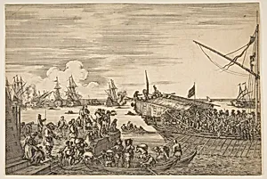 Departure of a galley at the Port of Livorno, from from 'Views of the port of Livorno' (Vues du port de Livourne) by Stefano della Bella