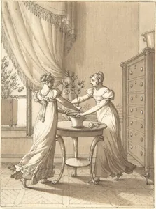 Design for a Book Illustration: Two Women Dancing around a Plant
