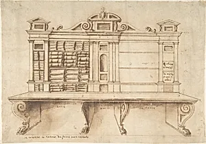 Design for a Bookcase with Writing Desk