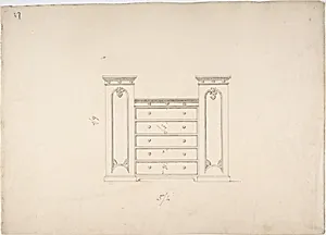 Design for a Cabinet with Central Drawers and Palmeate Ornament by Anonymous, British, 19th century