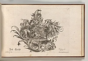 Design for a Cartouche and Representation of 'Sight', Plate 2 from 'Neu Inventierte auf die artigste Facon Sehr nutzliche Schild.' by Johannes Rumpp|Johann Georg Pintz|Martin Engelbrecht