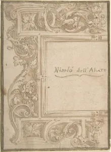 Design for a Cartouche (recto); Fragments of the Plan of a Building (Church?) (verso); two separate sheets glued back to back