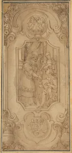 Design for a Cartouche with a Religious Subject in the Central Compartment