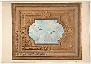 Design for a ceiling with a trompe l'oeil sky filled with birds by Jules-Edmond-Charles Lachaise|Eugène-Pierre Gourdet