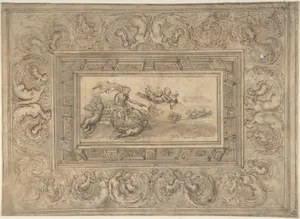 Design for a Ceiling with a Woman (Aurora?) in a Chariot and Putti (Recto). Design for an Ornamental Frieze (Verso).