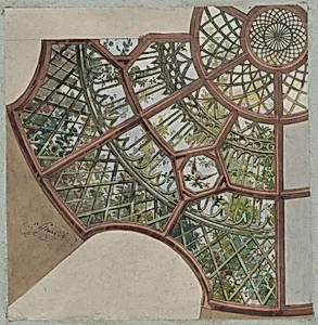 Design for a ceiling with lattice work and flowering vines by Jules-Edmond-Charles Lachaise|Eugène-Pierre Gourdet