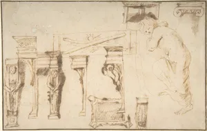 Design for a Chimney Place and Study of a Nude Female Figure