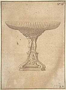 Design for a Cup Supported by Standing Nudes with Standard of Seated Figure with Book and Bird