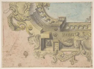 Design for a Decorated Ceiling with Putti and Garlands and a Forshortening of a Balustrade Around an Oculus.