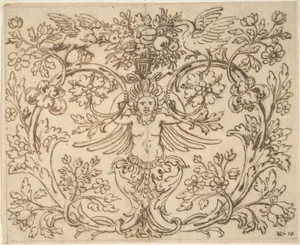 Design for a Decroative Panel with a Hybrid Figure from which Two Tendrils Emerge