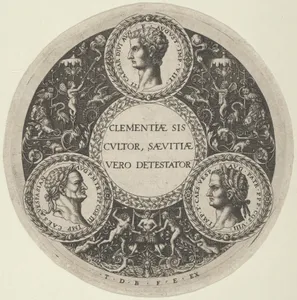 Design for a Dish with Portraits of the Roman Emperors Tiberius, Vespasian, and Titus