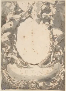 Design for a Double Cartouche flanked by Satyrs (Frontispiece?)