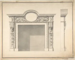 Design for a Fireplace with Frontal and Profile Views