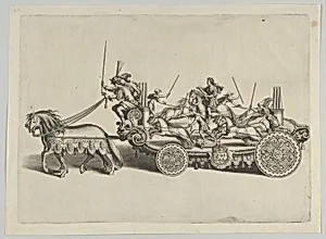 Design for a float, from 'Éloges et discours sur la triomphante réception du Roy en sa ville de Paris ...' by Jean-Baptiste de Machault by Pierre Firens I|Abraham Bosse|Jean-Baptiste de Machault|Melchior Tavernier