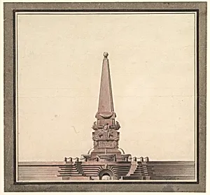 Design for a fountain with an obelisk
