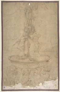 Design for a Fountain with Sea Horses and Triton Base, Basin, Dolphins and Tritons, Three Grotesque heads and Neptune