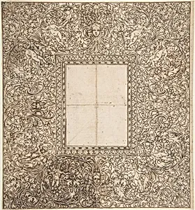 Design for a frame with foliates and putti